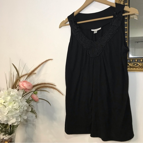 Dress Barn Tops - Dress Barn Rosette Cotten Blend Top Womens Large Black